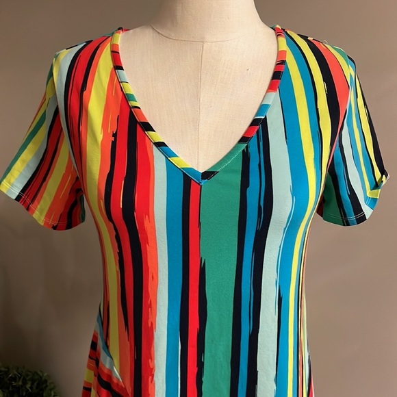 SOFT SURROUNDING women’s multi S/S striped stretch casual dress A line boho XS - Picture 3 of 9